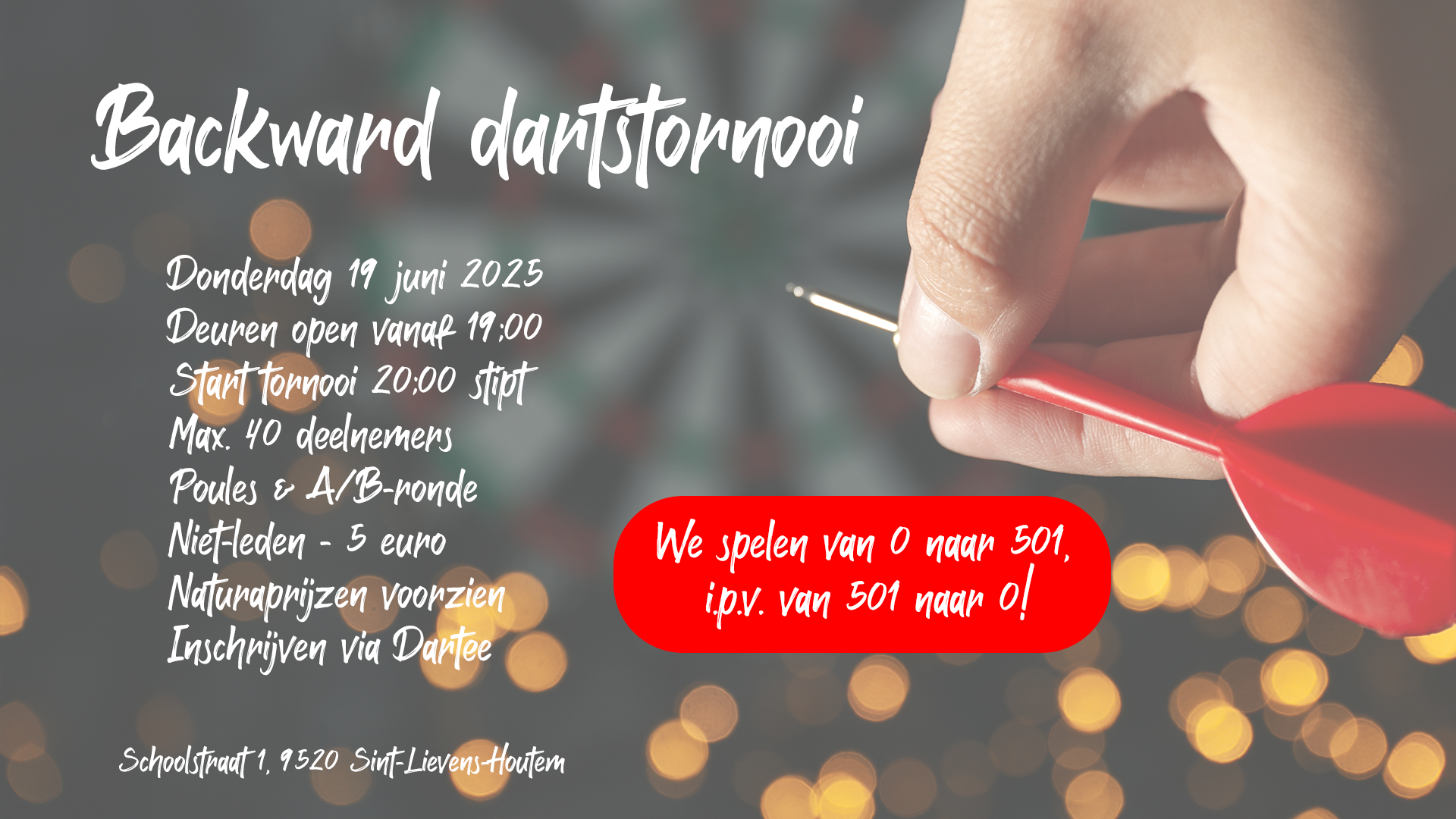 Backward dartstornooi - Bullseye 180 Club VZW