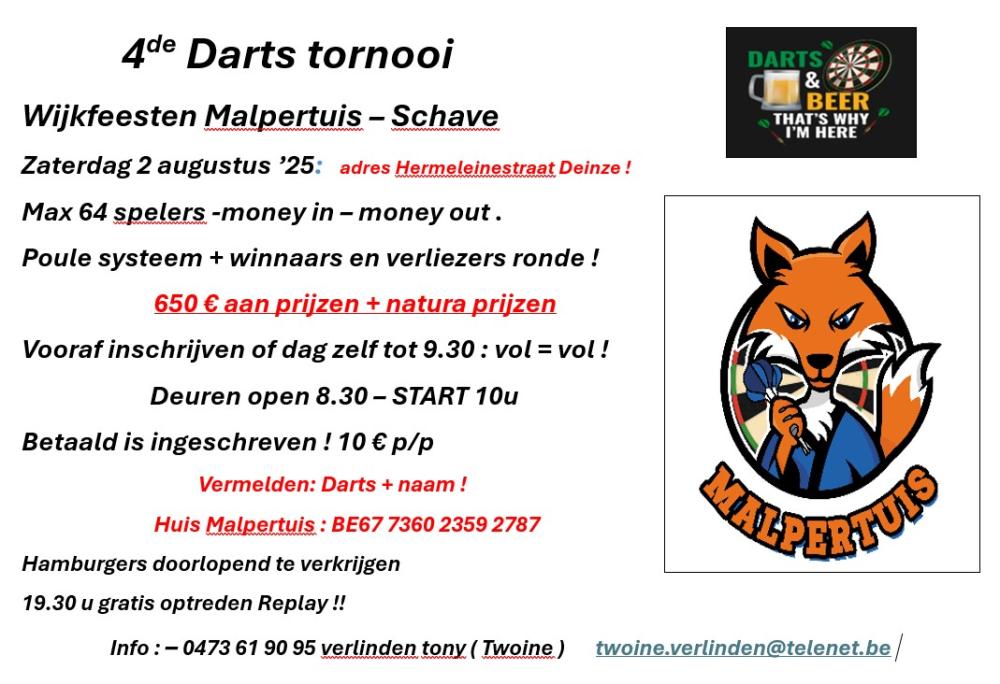 4de dartstornooi Huis Malpertuis - DEINZE