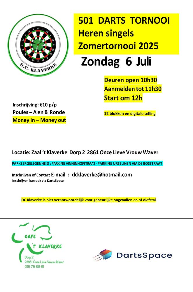 501  DARTS  TORNOOI  HEREN singels   Zomertornooi 2025