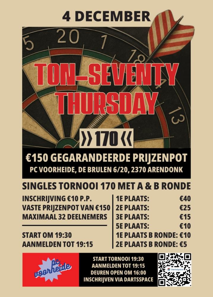 Ton-Seventy Thursday >>170<< €150 Gegarandeerde Prijzenpot