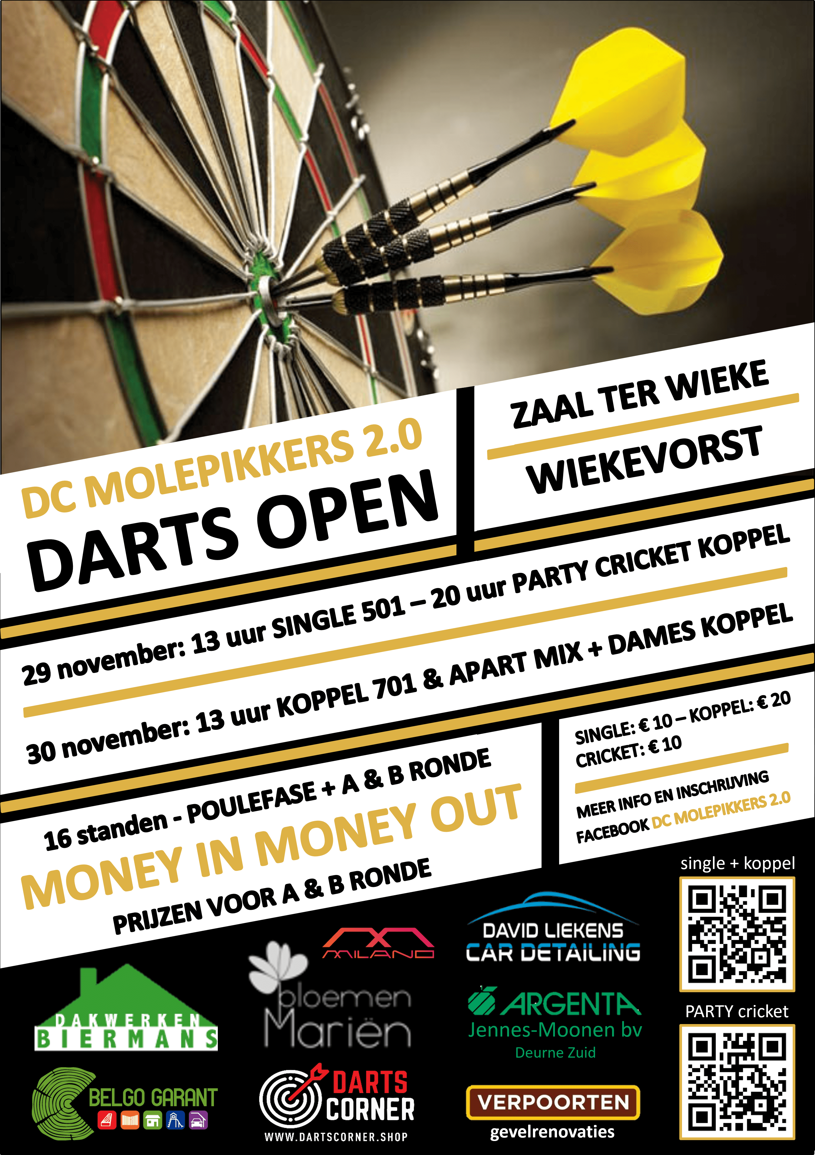 DC Molepikkers 2.0 DARTS OPEN - heren koppel 701 + apart dames en MIXkoppel 701