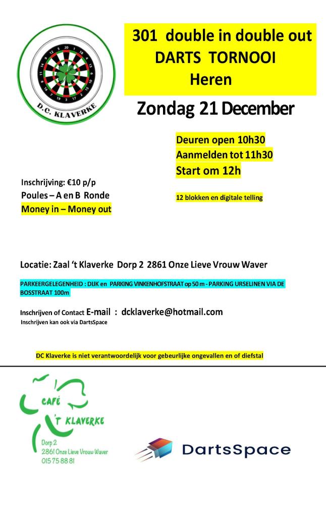   301  double in double out  DARTS  TORNOOI