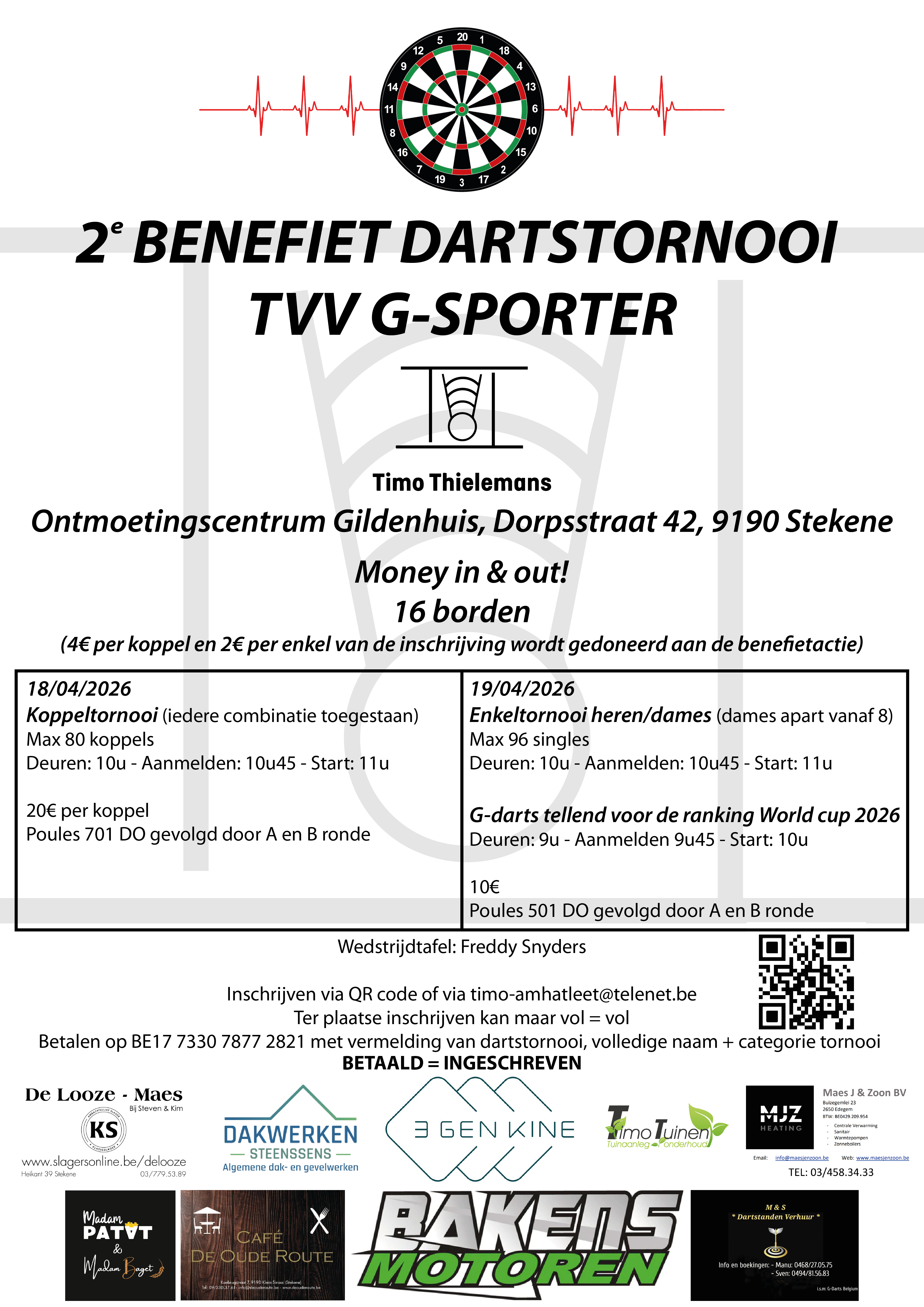 2e Benefiet Dartstornooi tvv G-sporter Timo Thielemans