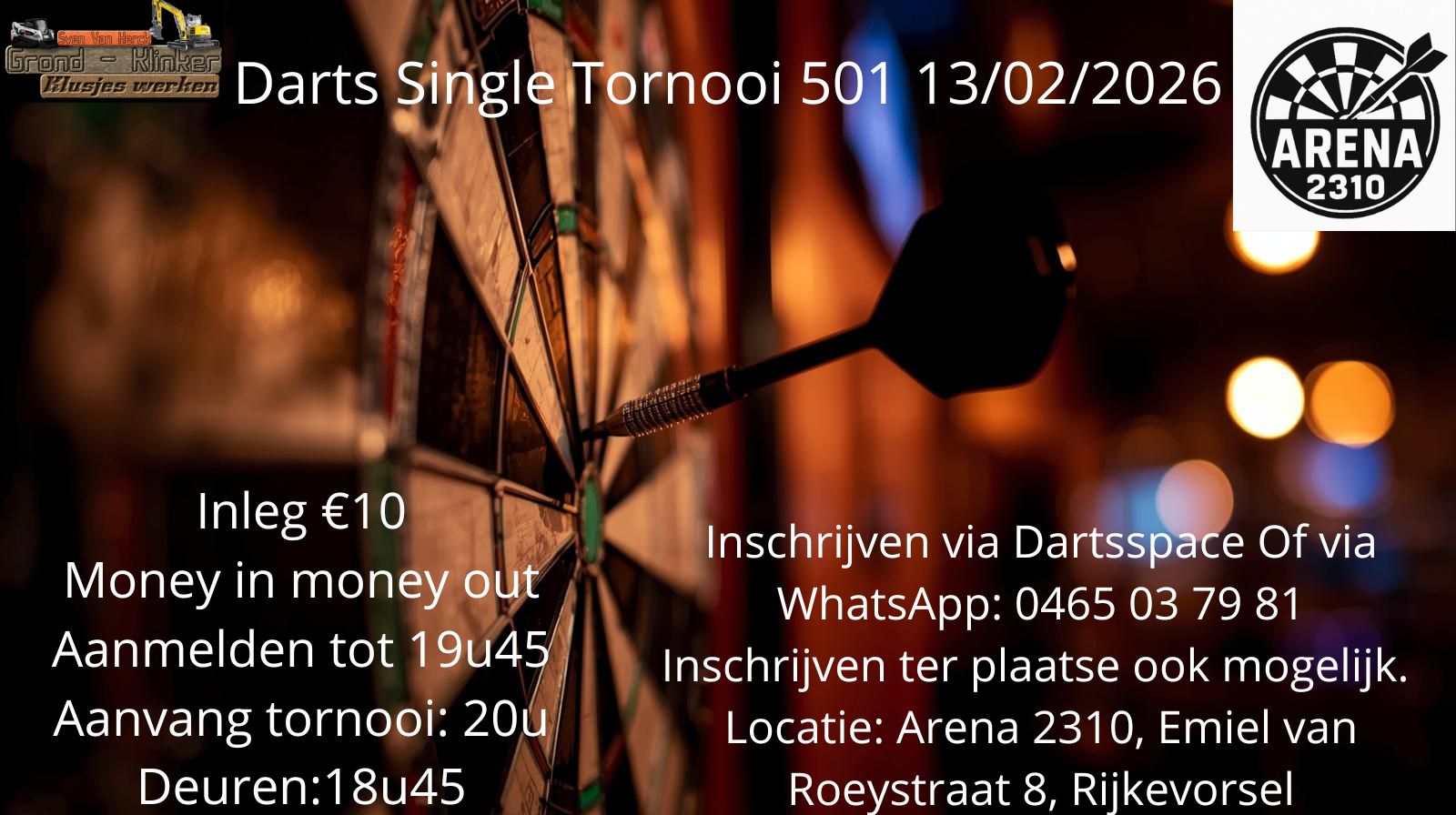 501 single tornooi money in money out 13/02/2026