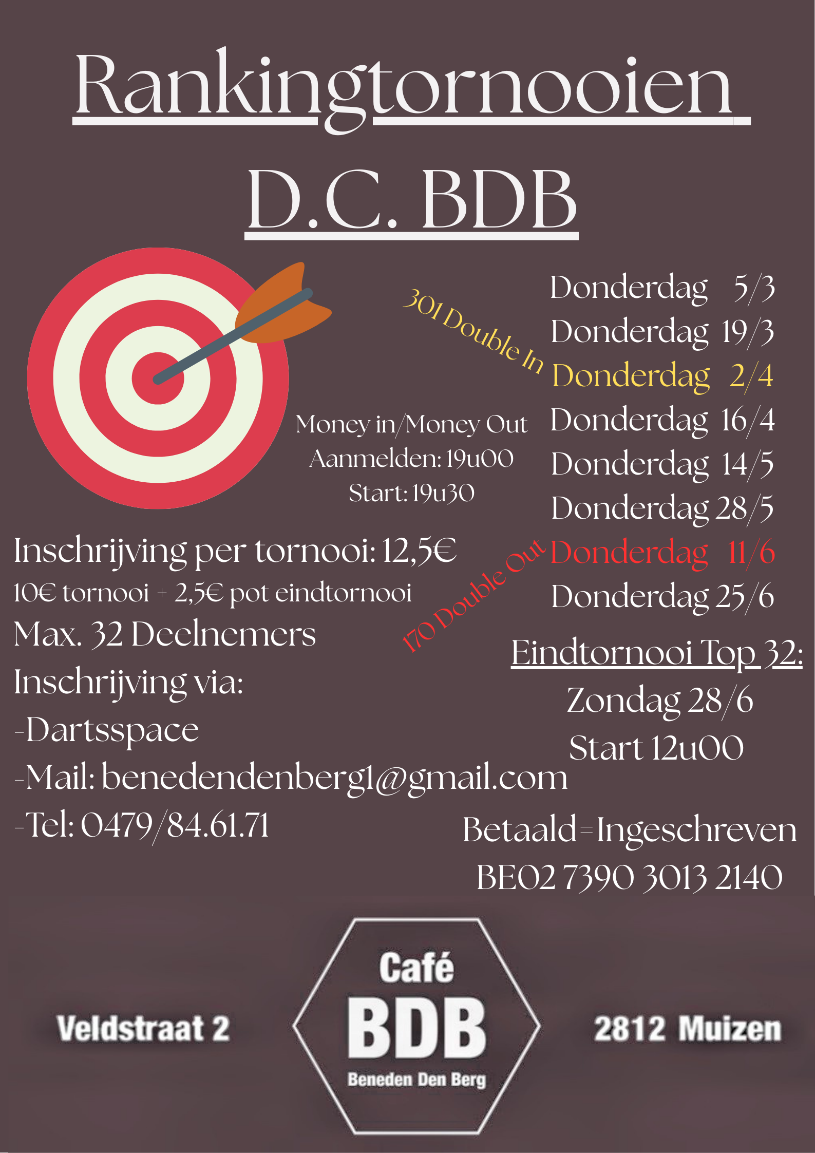 Rankingtornooi 3 D.C. BDB 301 DOUBLE IN/DOUBLE OUT!