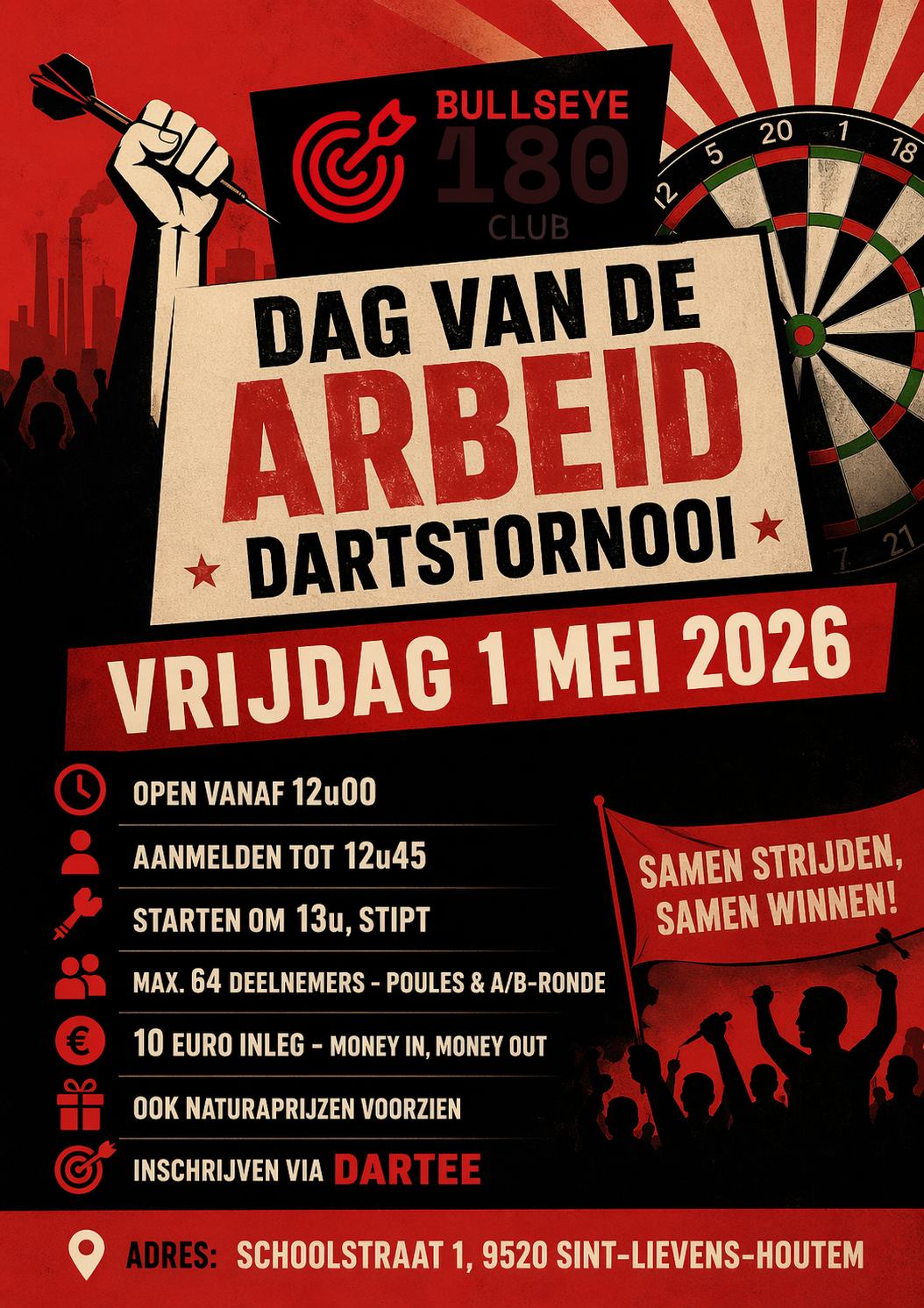 Dag van de Arbeid dartstornooi - Bullseye 180 Club VZW