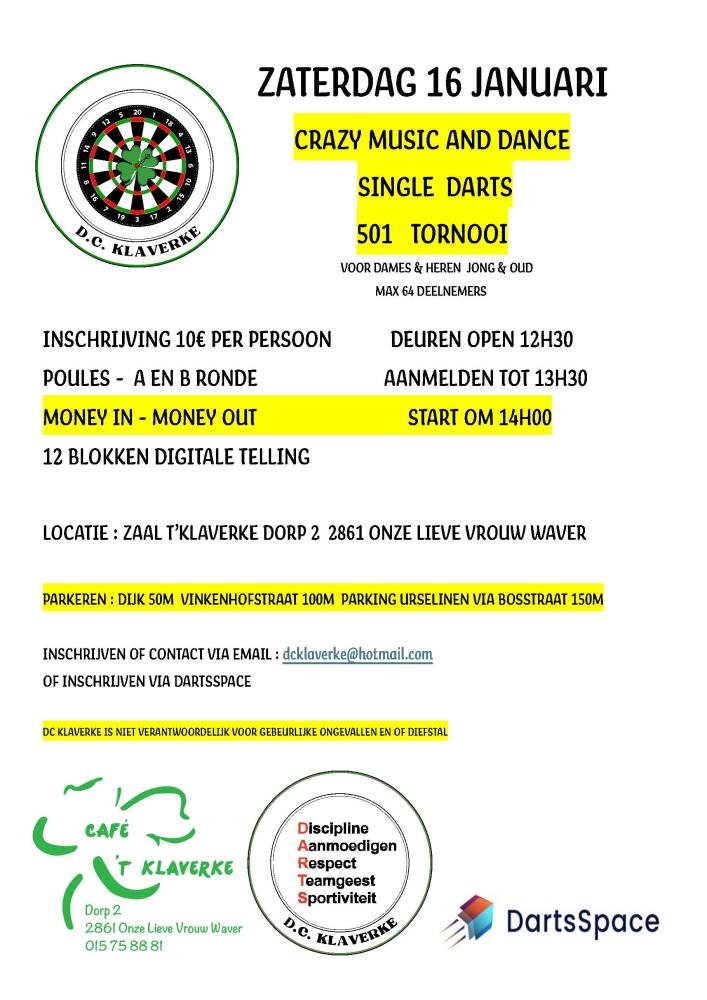 Crazy Darts Dance Disco Single 501 Tornooi